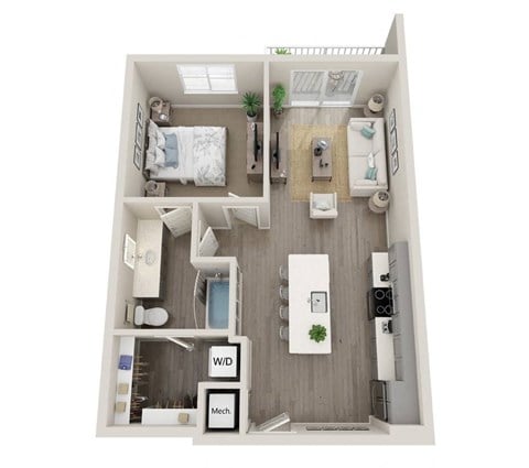 Floor plan for 1 bed, 1 bath, 690 sqft